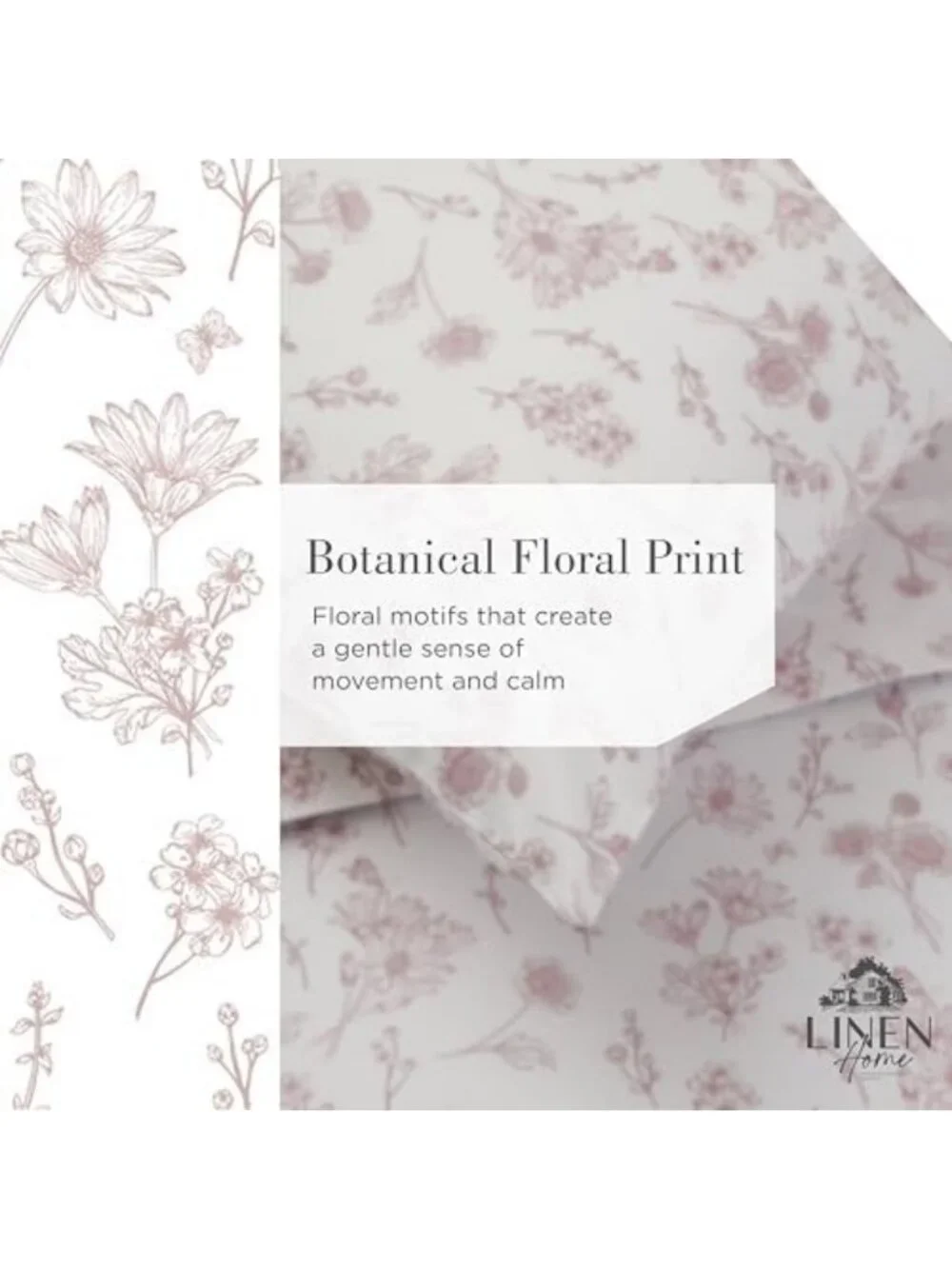 Queen Cotton Percale Sheet Set - 100% Linen, Mauve Botanical Print, Soft